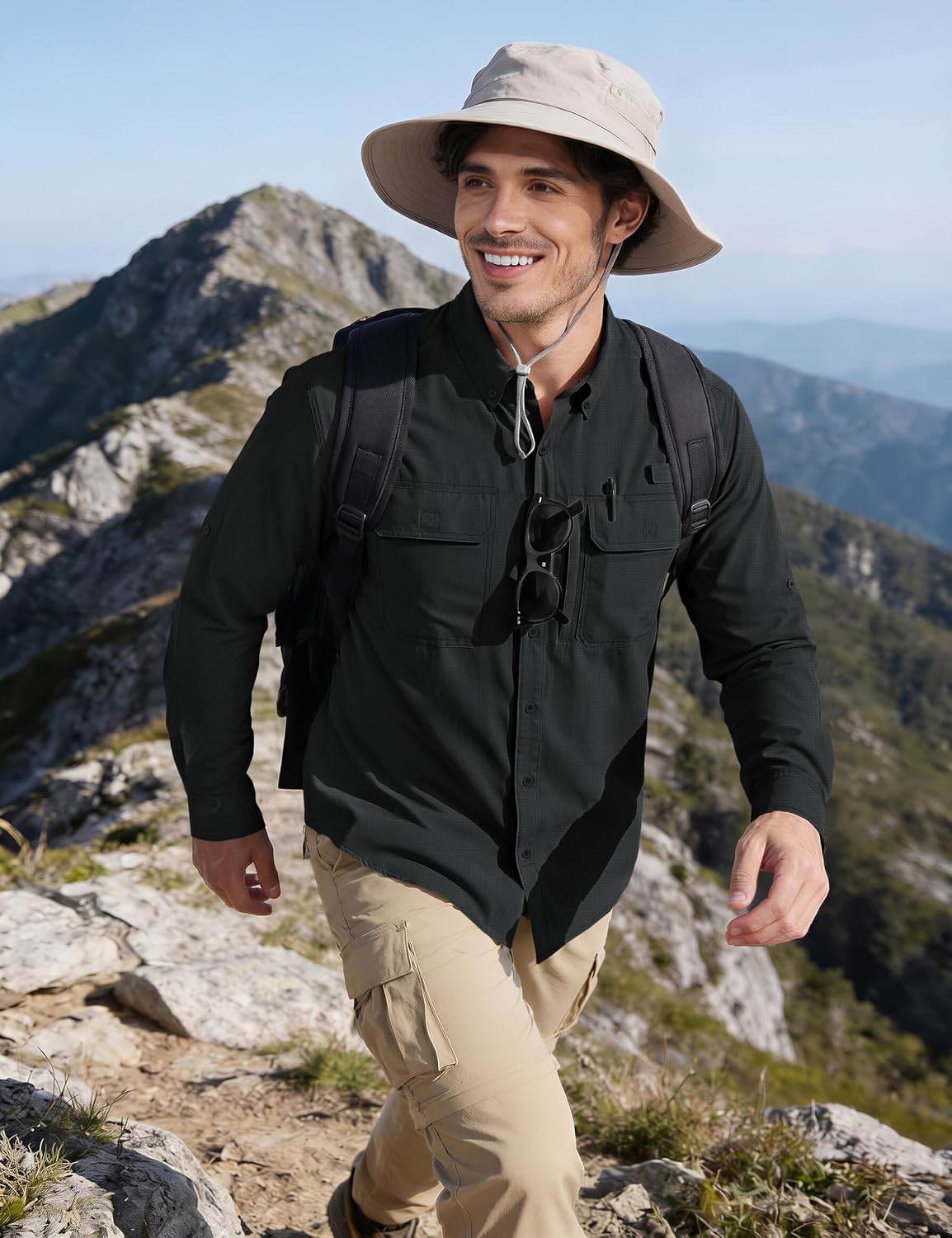 MAGCOMSEN Men's Long Sleeve Fishing Shirt Sun Protection Safari Hiking
