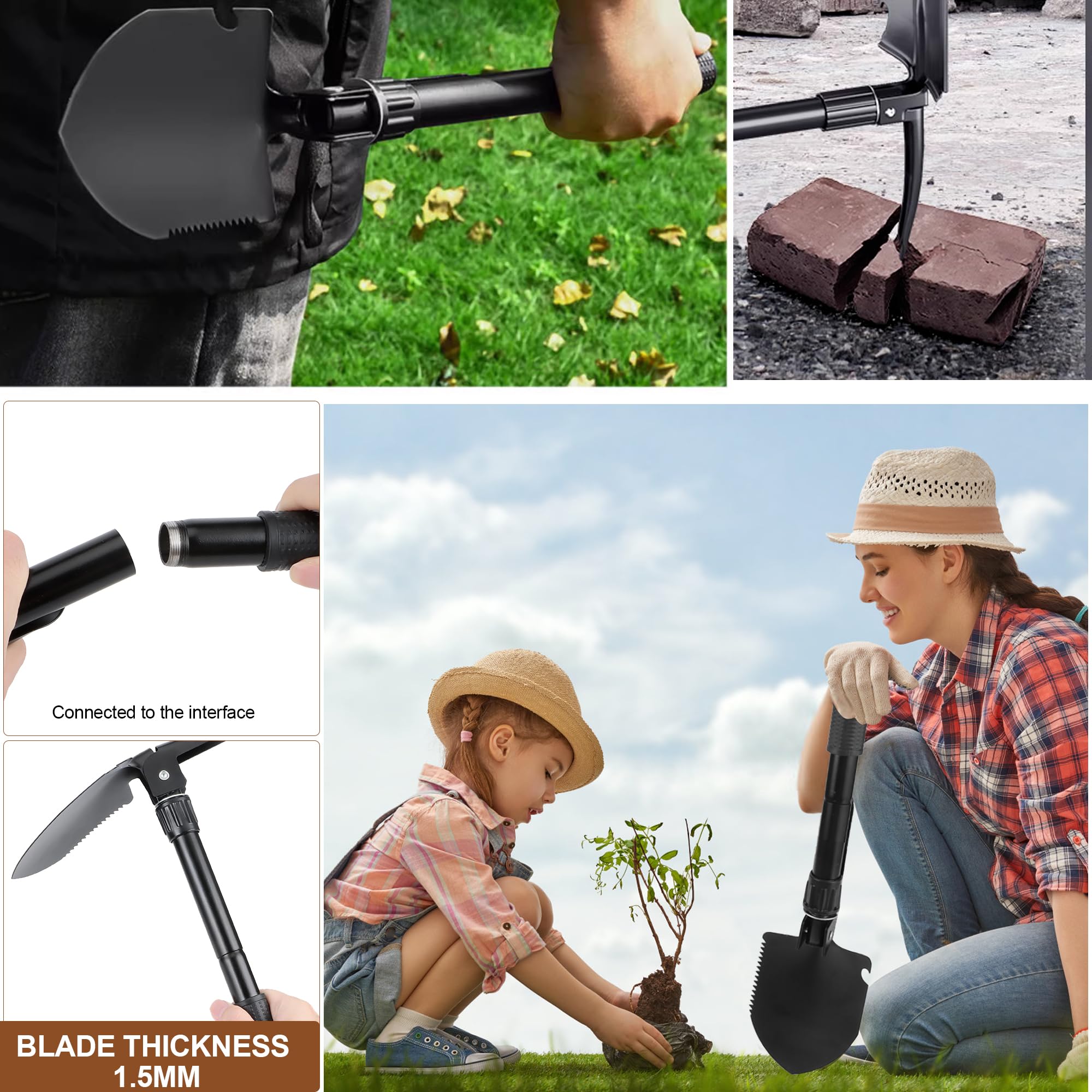 JSMTKJ Pala Plegable Multifuncional Pala Plegable Militar Pala de Supervivencia Camping Portátil Pala Plegable Pala de Supervivencia Camping para Jardín, Camping, Senderismo