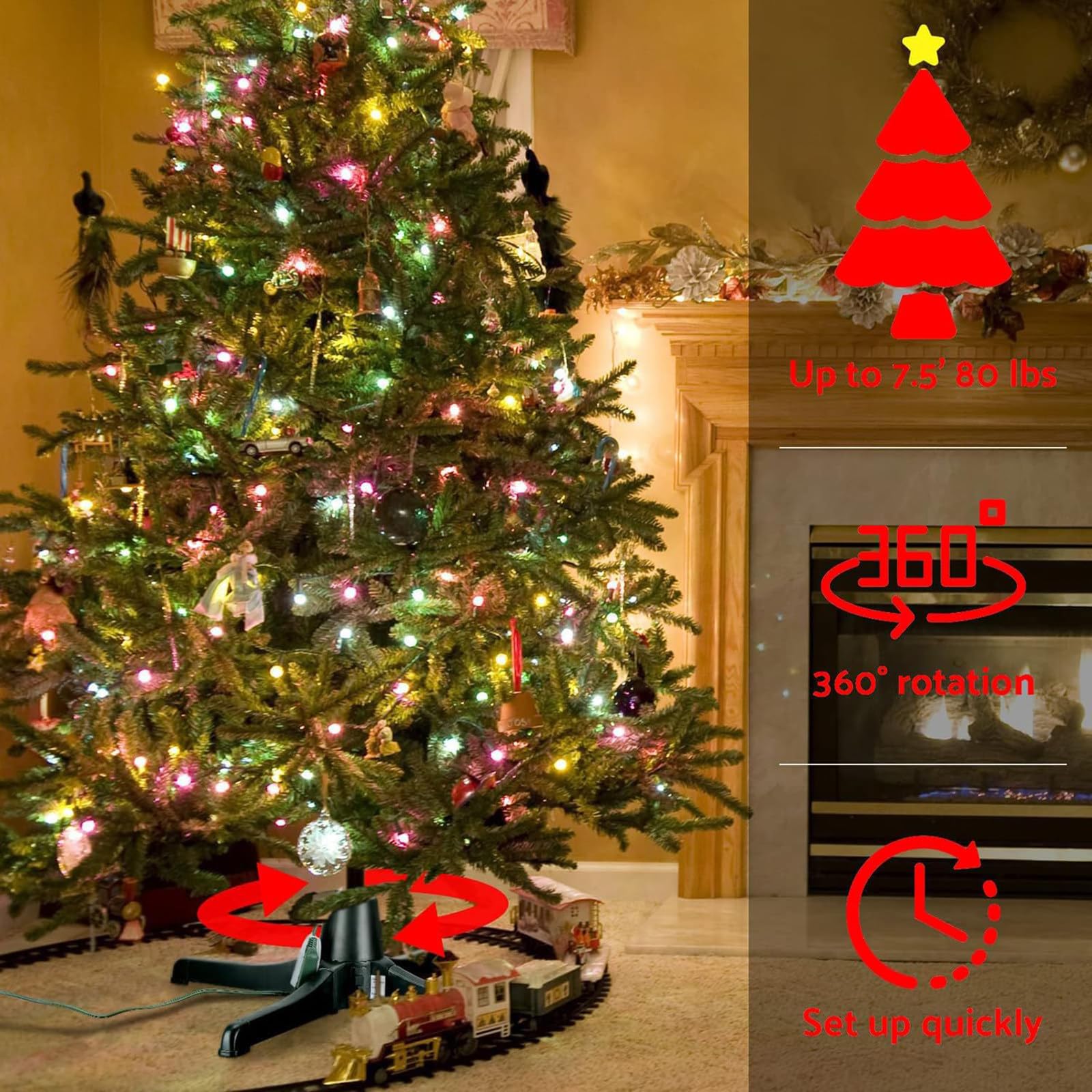 Soporte Para Árbol De Navidad Giratorio De 360°, Base Giratoria Motorizada De 65cm/80cm, Para Árboles Artificiales De Hasta 7.8ft/9.87ft & 80LB, Plataforma Giratoria Resistente Y Estable 80cm