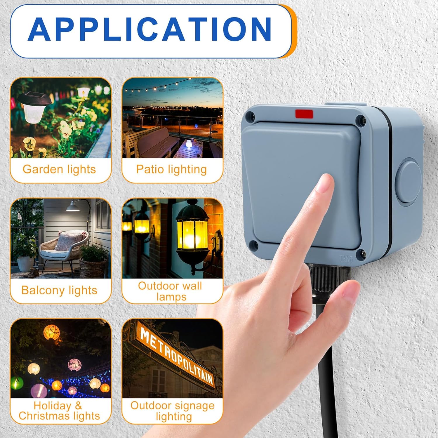 NineLeaf 1 Gang Outdoor IP66 Waterproof Light Switch (15A 110-250V SPDT) + 10PK Black Waterproof Cable Glands (6-12mm, M20x1.5) Outdoor Electrical Bundle