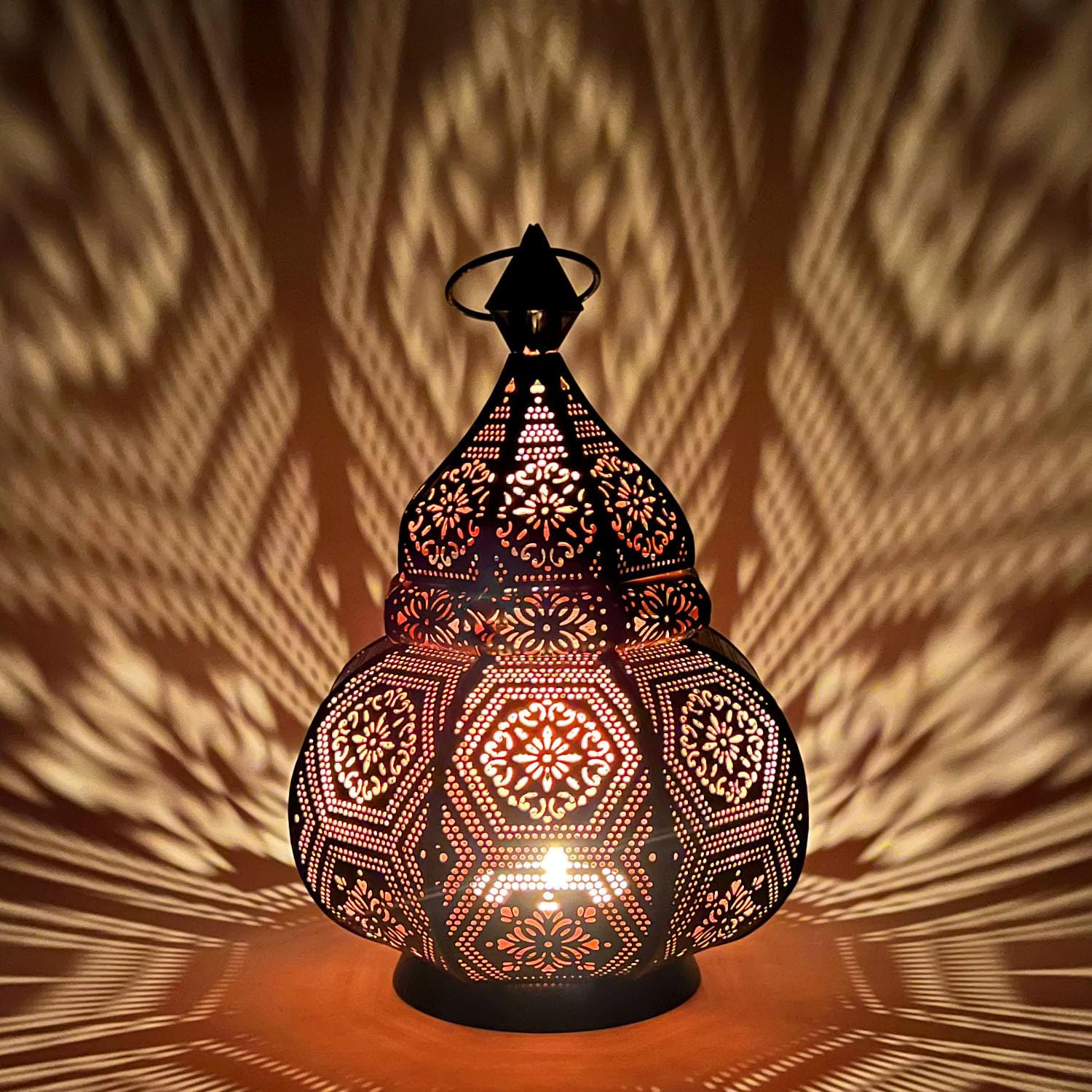 Zestaw 2 orientalnych latarni z metalu, maha w kolorze czarnym, 28 cm, orientalny marokański lampion ogrodowy, marokański, metalowy lampion do użytku na zewnątrz jako latarnia ogrodowa lub wewnątrz
