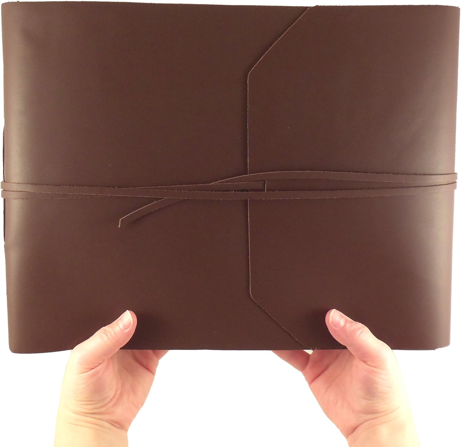 Large Genuine Leather Photo Album with Gift Box - Scrapbook Style Pages - Holds 400 4x6" or 200 5x7" Photos - Dark Brown