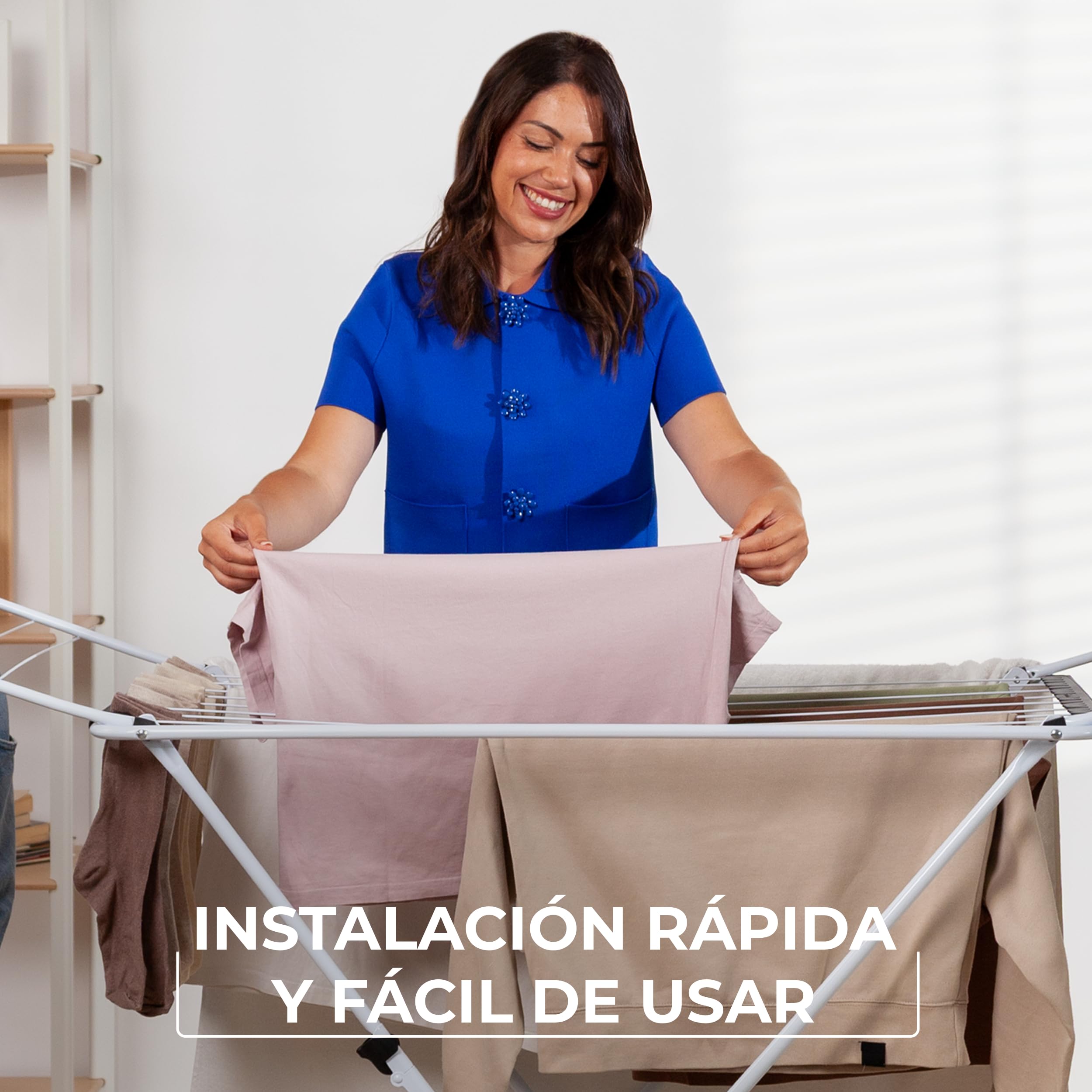 Vileda Tendedero Universal con Patas en X | Fácil de Usar | Rápido de Montar | 18m para secar | Soporte Calcetines | Fácil de Transportar Gracias a Sus Ruedas | Acero inoxidable | 18m de secado | Soporte para calcetines | Plegable | Ruedas para transporte