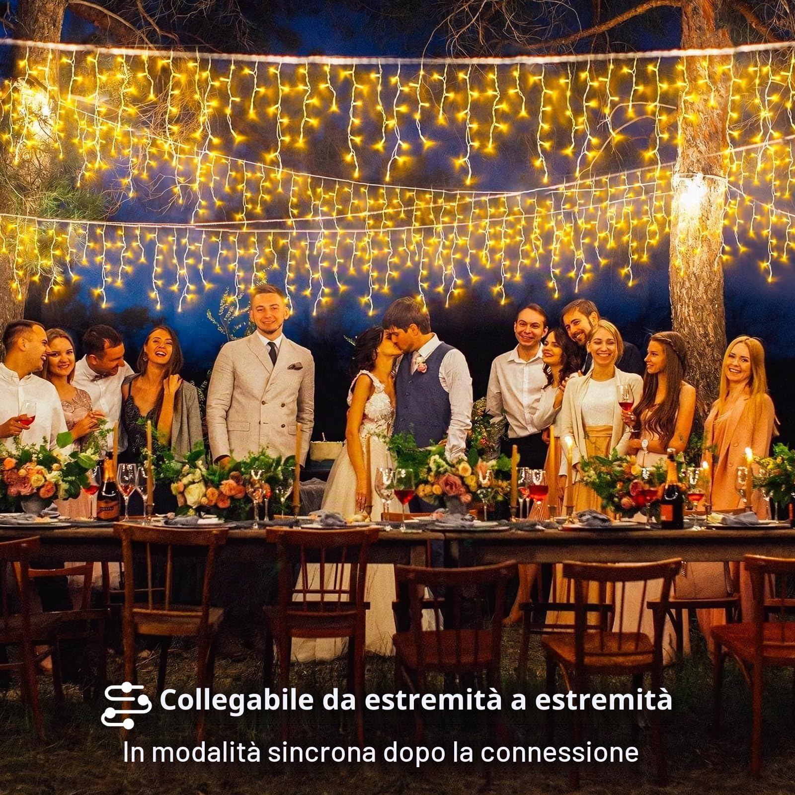 Catena Di Luci Esterna A Gocce Di Ghiaccio 400 LED Illuminazione Di Natale Tenda Di Luci Esterna Con 8 Modalità Timer Per Natale, Matrimonio, Halloween, Bianco Caldo