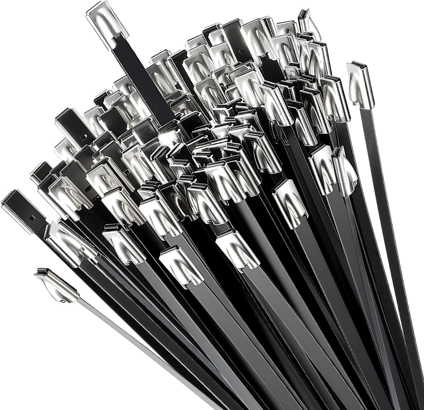 Black Metal Zip Ties Heavy Duty Outdoor 11.8 Inch 100pcs 304 Stainless Steel UV-Resistant Cable Ties for Chain Link Fence Parts, Poultry Fence Fixing & Exhaust Wrapping