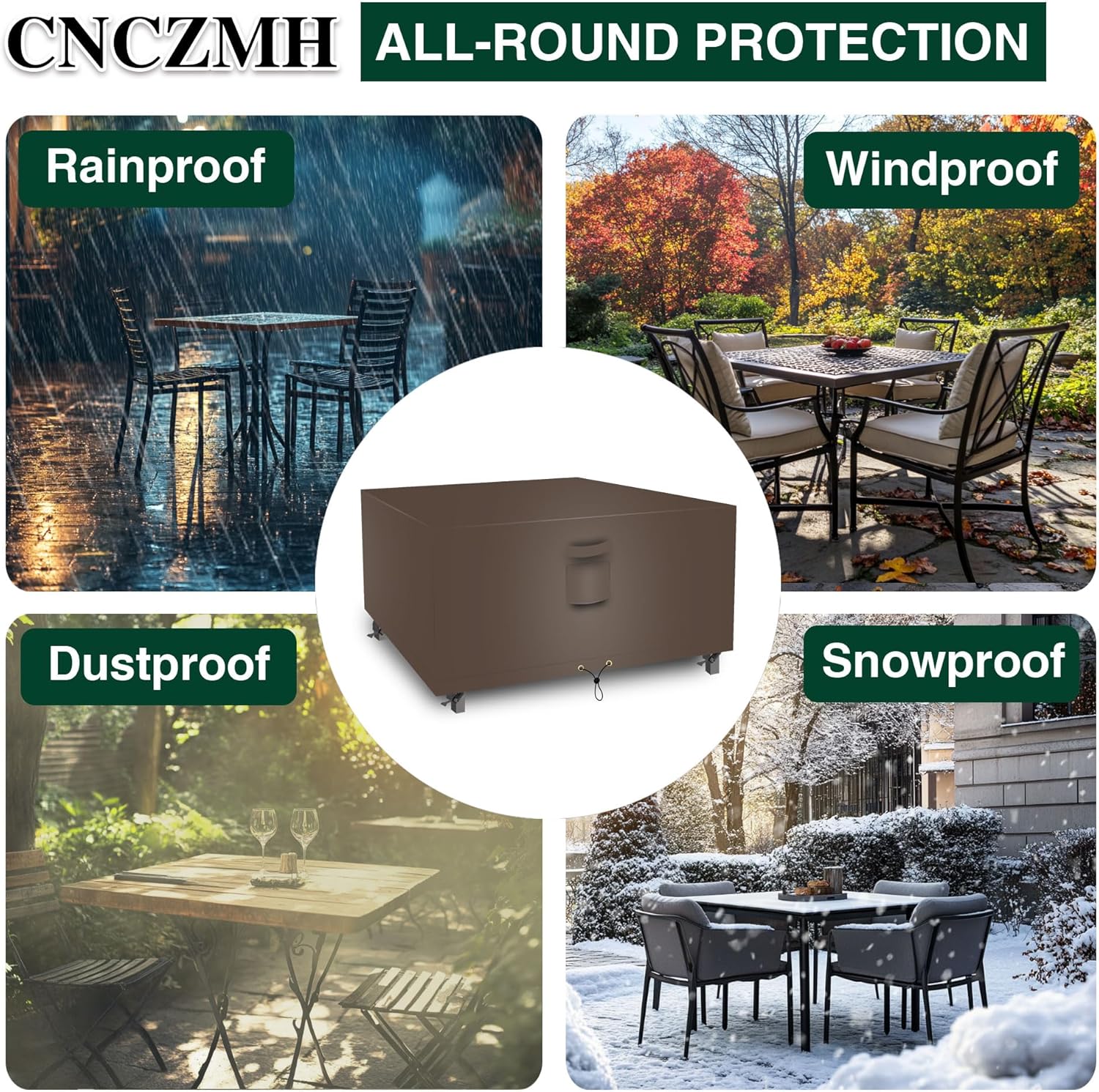 Square Heavy Duty Patio Table Covers Waterproof, 600D Outdoor Dining Table and Chair Set Covers, Outdoor Furniture Cover Waterproof for Sectional Sofa Couch 64''L x 64''W x 32''H, Brown