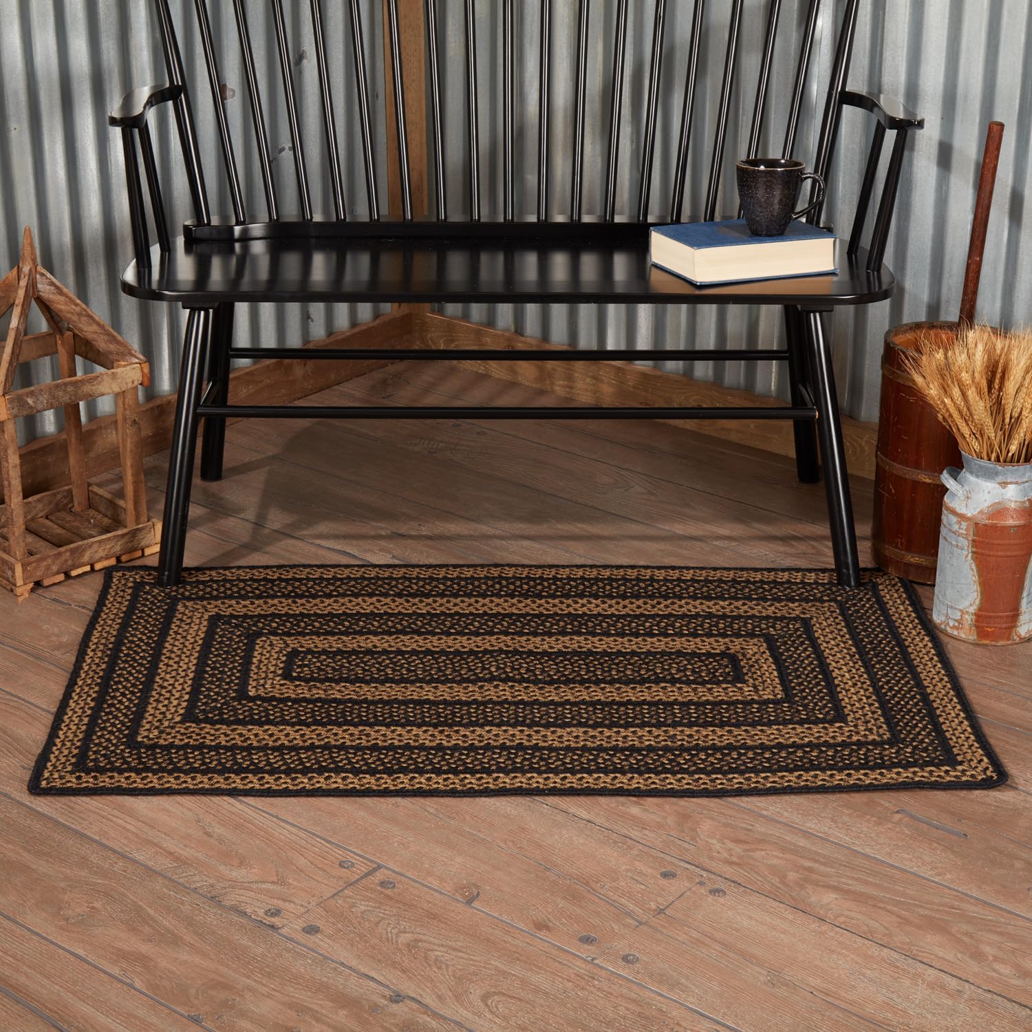 Amazon.com: VHC Brands Farmhouse Primitive Jute Black Striped Accent ...