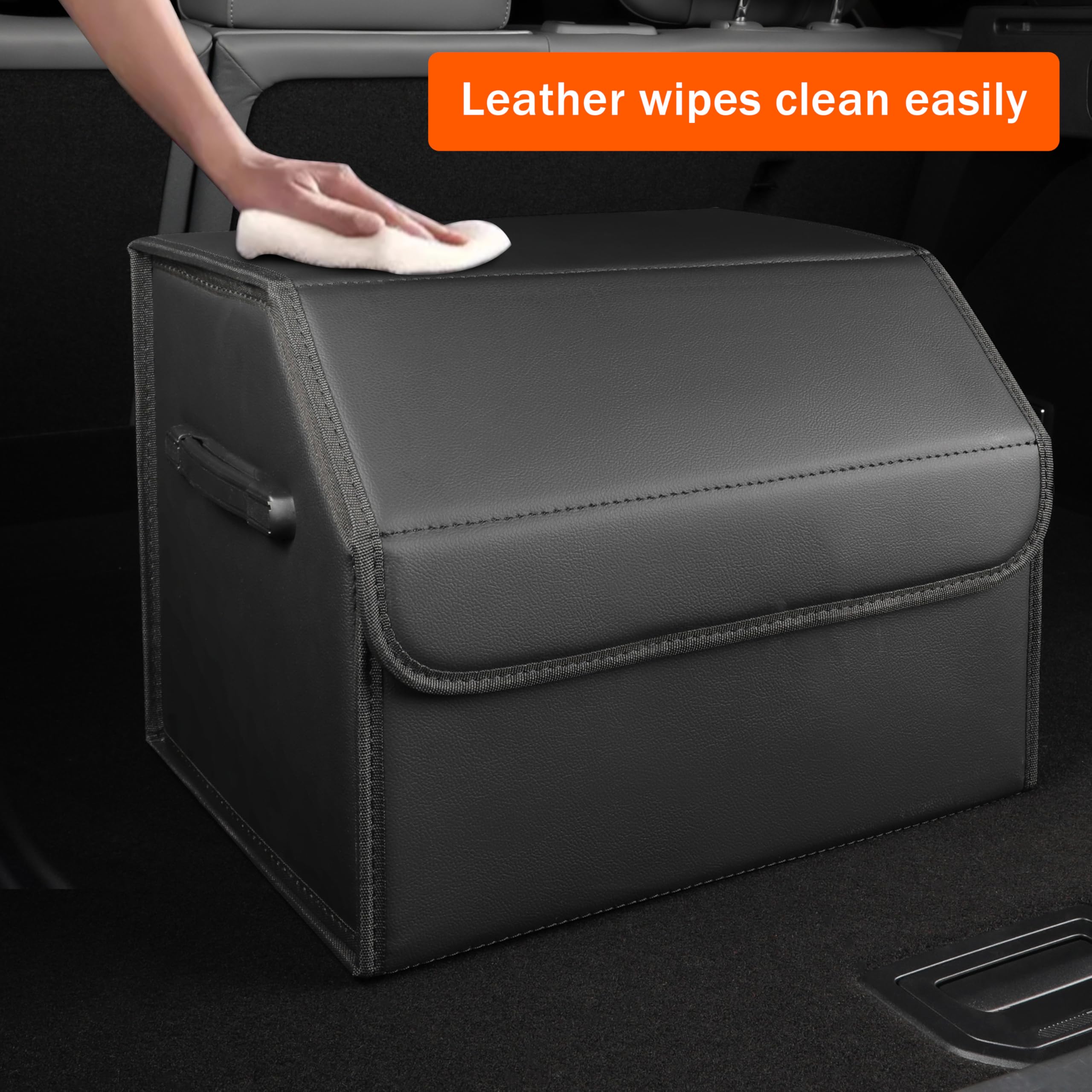 Organizador de cajuela, organizadores de coche y almacenamiento, caja de almacenamiento de cuero negro con tapa, tablero de fibra, plegable, 2 K pulgadas ³ (tamaño A)