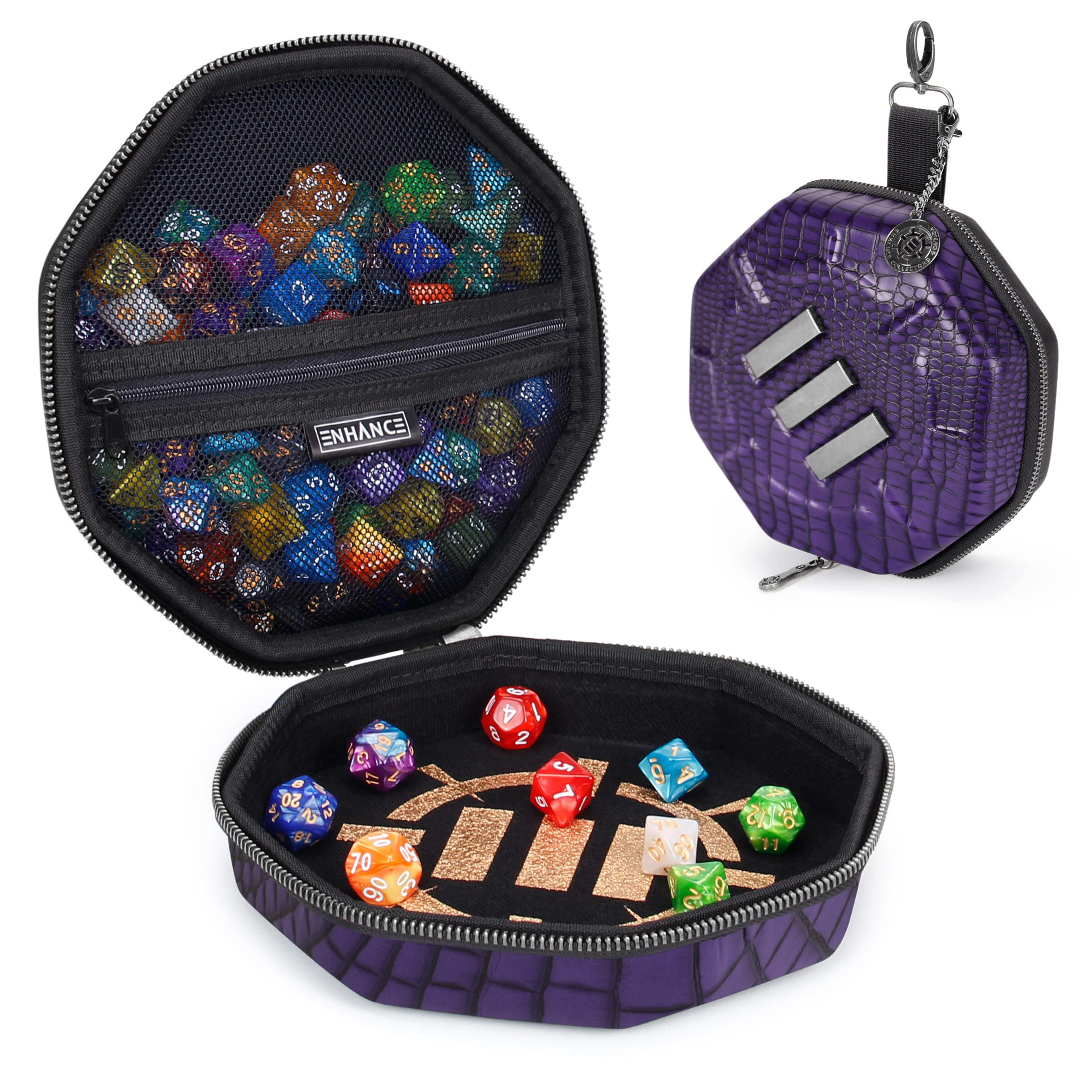 ENHANCE D&D taca na kości i walizka na kości - Collector's Edition D&D uchwyt na kości do 150 kości D & D z wytrzymałą powierzchnią zewnętrzną i ochronnym wnętrzem