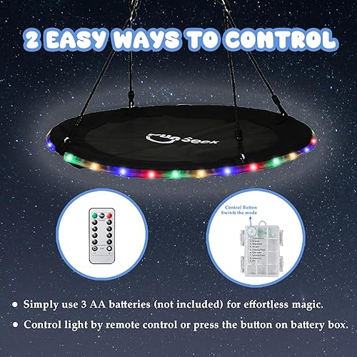 Miniatura 5 de Columpio de árbol de 48 pulgadas con luz LED para niños, columpio volador de platillo de 900 libras, con correas ajustables para colgar, para