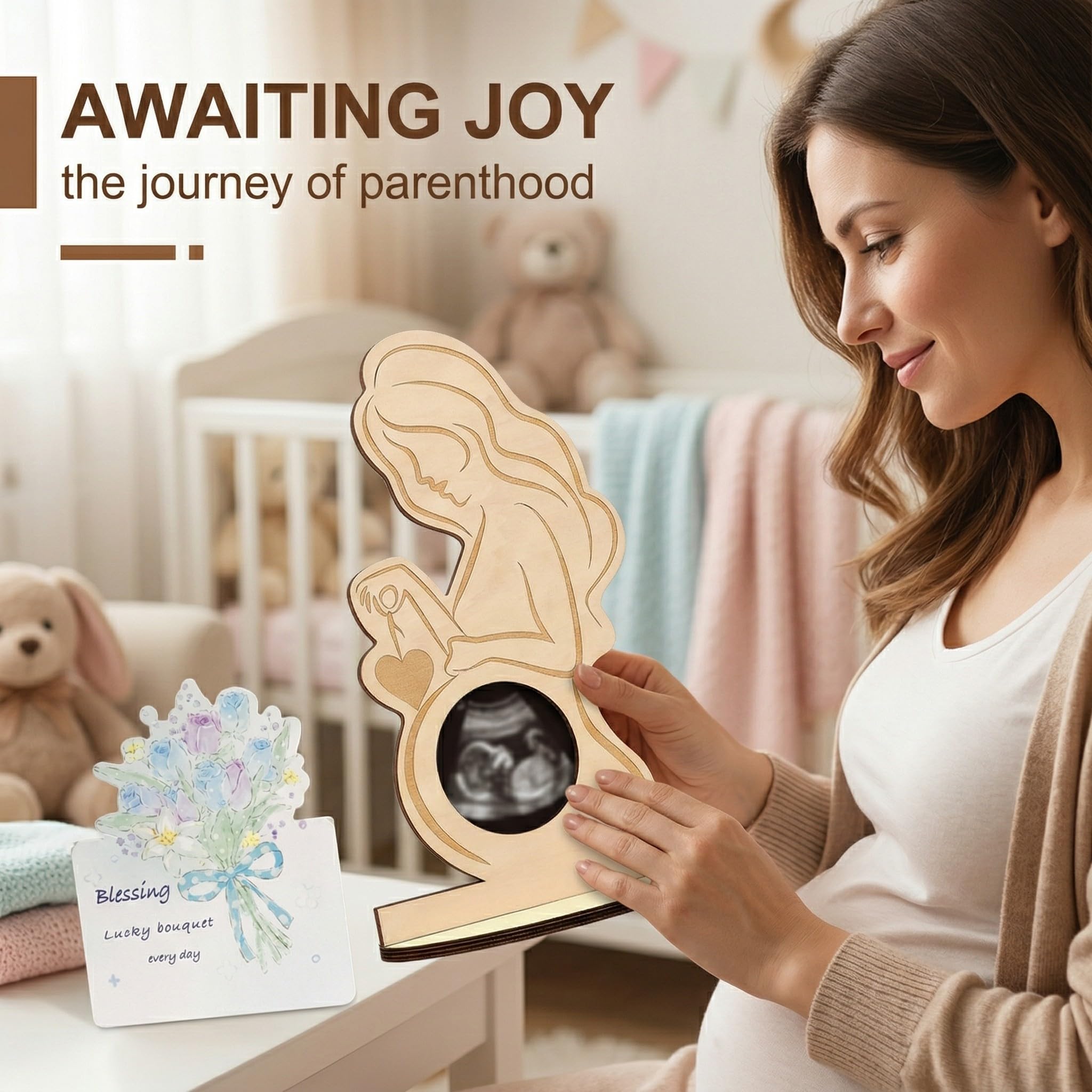 Cadre photo échographie + Carte de vœux, cadre en bois pour sonogramme bébé, cadeau spécial grossesse, baby shower ou Gender Reveal, décoration idéale pour futurs parents