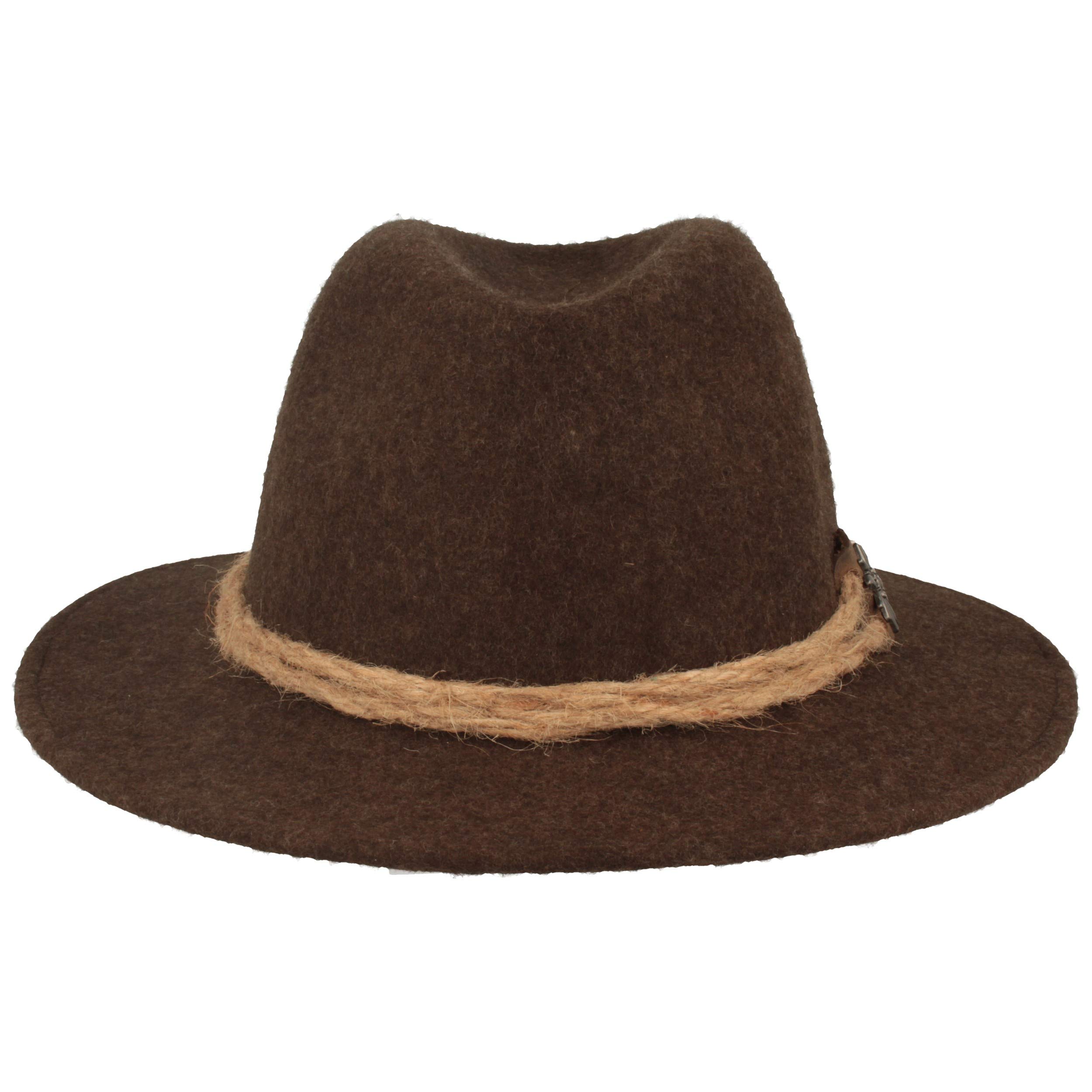 Breiter Chapeau traditionnel original pour homme, en feutre, style tyrolien, 100 % laine, cordon de chanvre, edelweiss et bord étroit