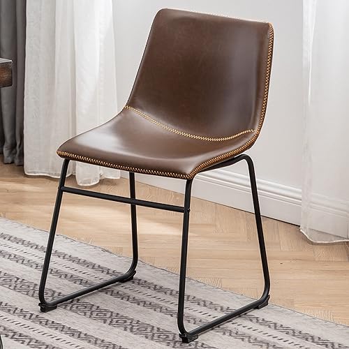 Miniatura 6 de Roundhill Furniture Aryven - Juego de mesa de comedor industrial de 7 piezas y 6 sillas de piel sintética pino oscuro rústico y gris antiguo