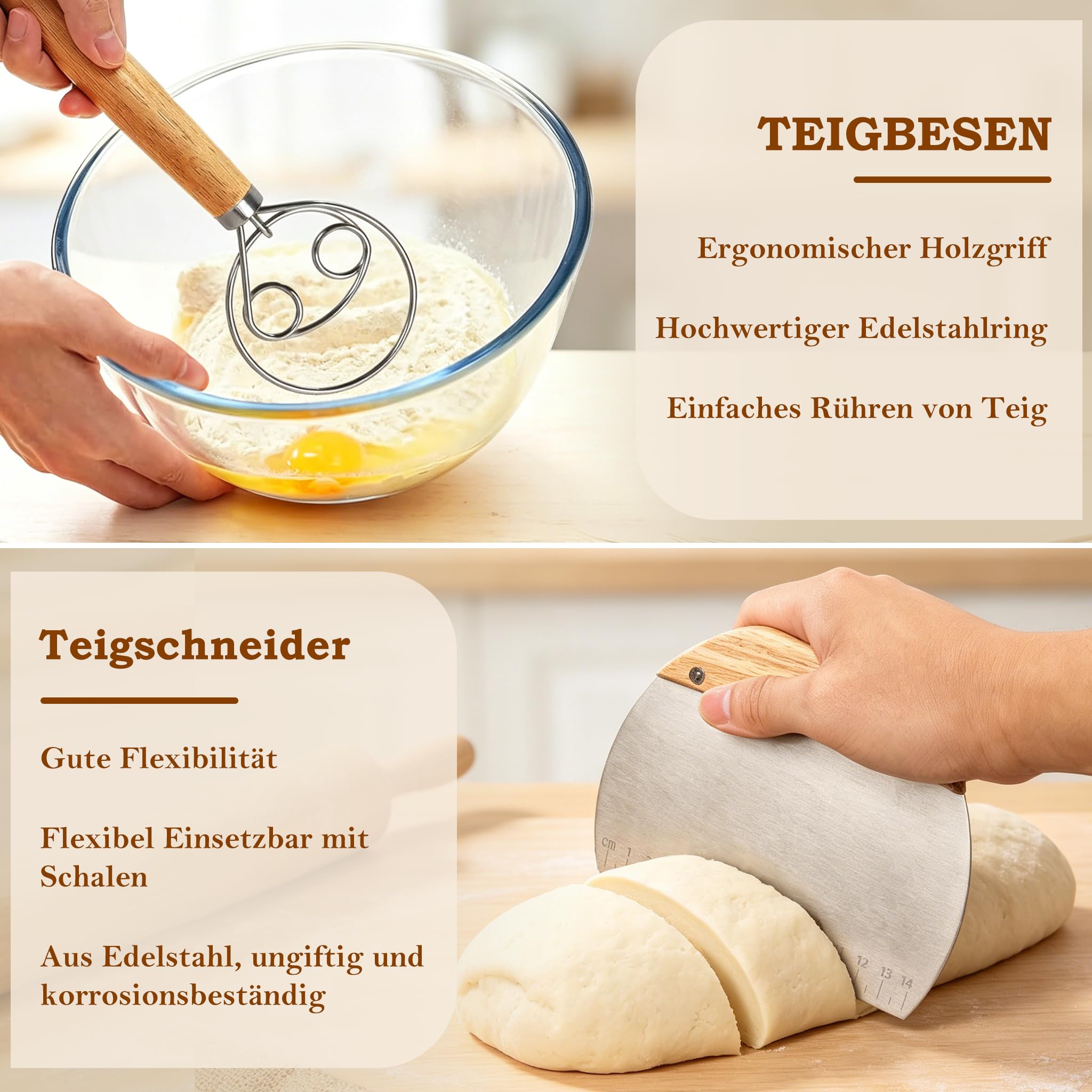 FIVAVA Gärkorb Brot Set, Gärkörbchen Rund 23cm,Brot Backen Zubehör Hochwertiges Rattan Mit Leinenbezug,Teigbesen,Bäckermesser,Teigbesen für Anfänger & Profibäcker,Brotgärkorb,Brotbacken