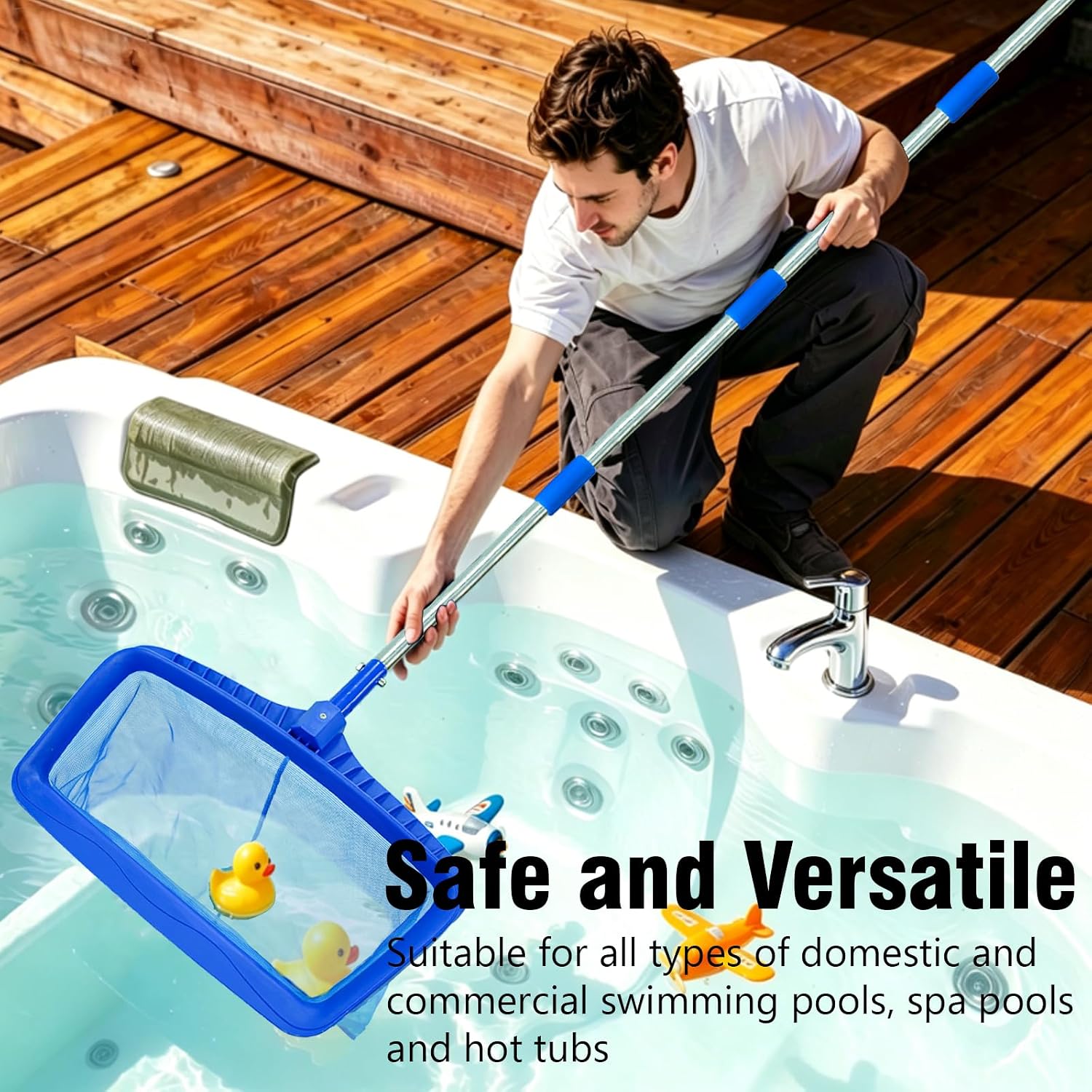 Pool Skimmer Net with 9.4FT Pole, 7-Section Adjustable Pole (41.5" to 113.2"), Tear Resistant Net for Commercial Deep Pool, Hot Tub, Spa & Residential In-Ground/Above-Ground Pool
