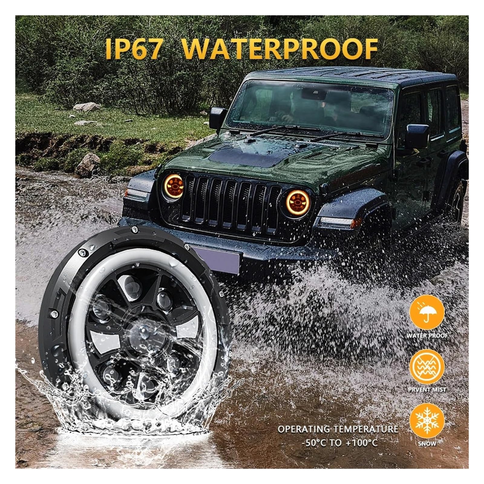 Faro Anteriore Luci Lavoro Per Auto Da 7 Pollici Fari Per Wrangler Per Jeep Fari Rotondi R9 Fari Bright Angel Eye H4 150W 6000K Per Fuoristrada 4x4 Faro Proiettore