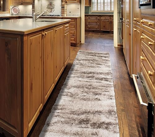 Miniatura 2 de NOORI RUG - Alta calidad y lujo importado - Lux Madison Hecho a máquina de pelo alto abstracto - Rectángulo - Beige - Marrón - 2'2" x 6'0", entrada,