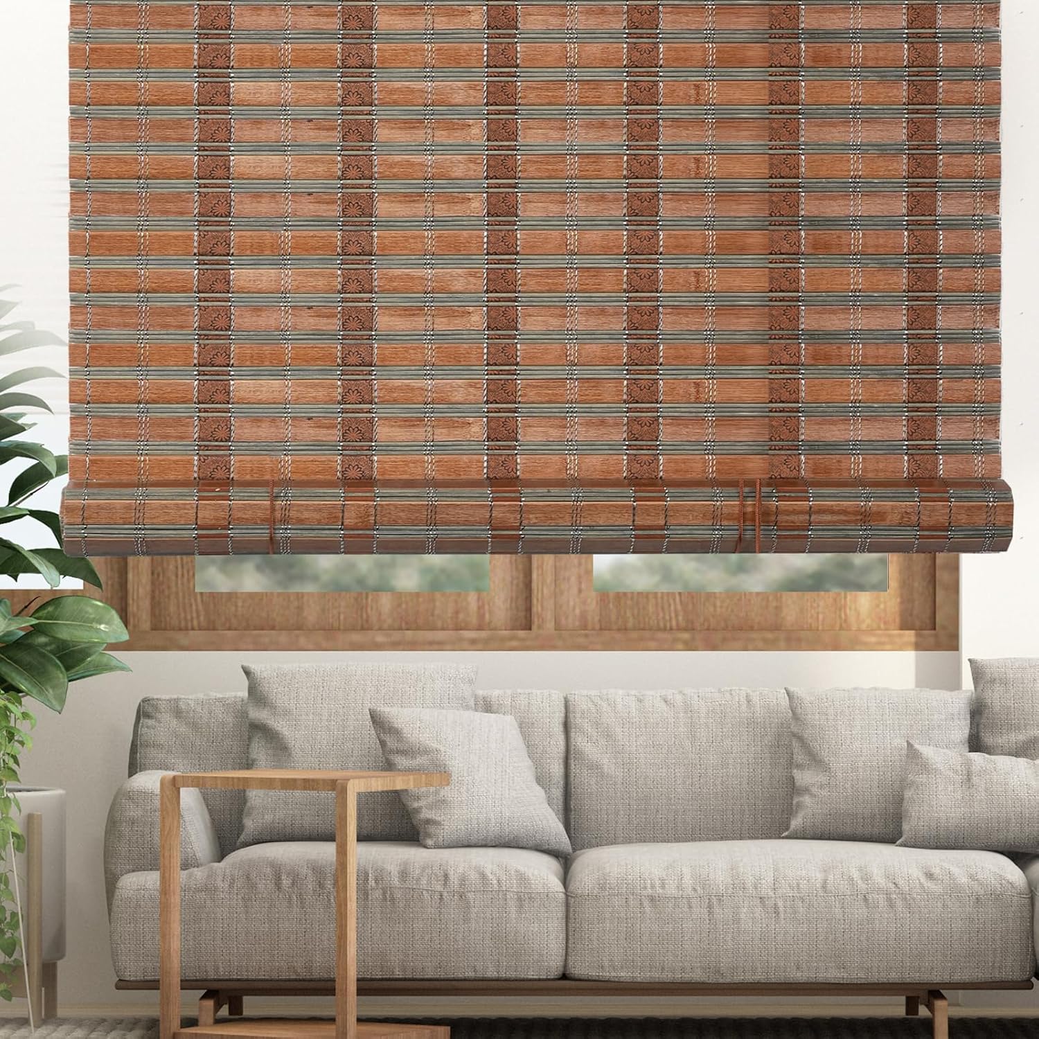 Bamboo Blinds Roman Bamboo Curtains Roller Shades for Interior Windows,Roll Up Blinds Indoor Outdoor Patio 35" W x72 H Dark Brown 35"W x 72"H