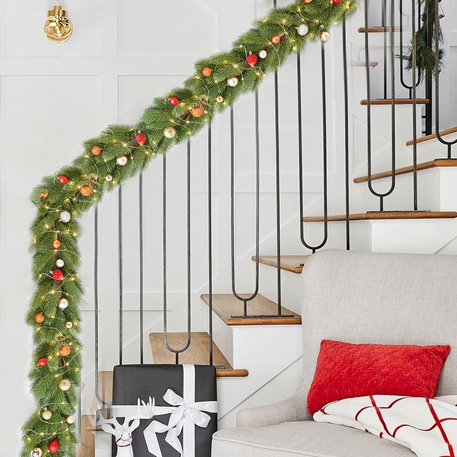 Lighted Pine Christmas Garland, 6ft Christmas Greenery Garlands with 50 Led Lights, Realistic Spruce Garland Cypress Garland for Table Centerpiece Home Holiday Mantel Fireplace Decor - Image 6