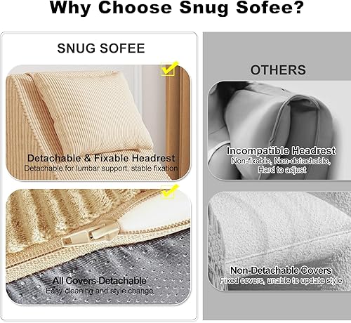 Miniatura 6 de Silla Puf Gigante para Adultos, Tumbona de Pana con Soporte Inigualable para la Espalda, Almohada Cervical Desmontable, Otomana Cómoda y Funda