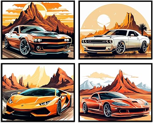 CNTG Design Pósteres retro para automóvil, juego de 4 (10 x 8 pulgadas, sin marco) impresiones artísticas clásicas de pared para habitación de disponible en Yaxa Colombia