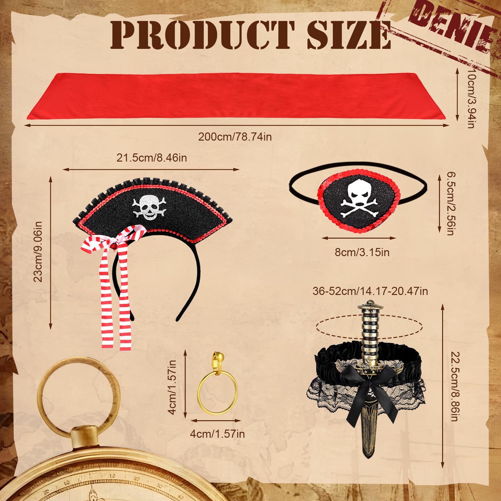Beipegin 7 Pieces Pirate Accessories Women,Eye Patches Corset Necklace Earrings Sword with Thigh Garter Pirate Costume for Carnival Halloween Cosplay Party - Image 2