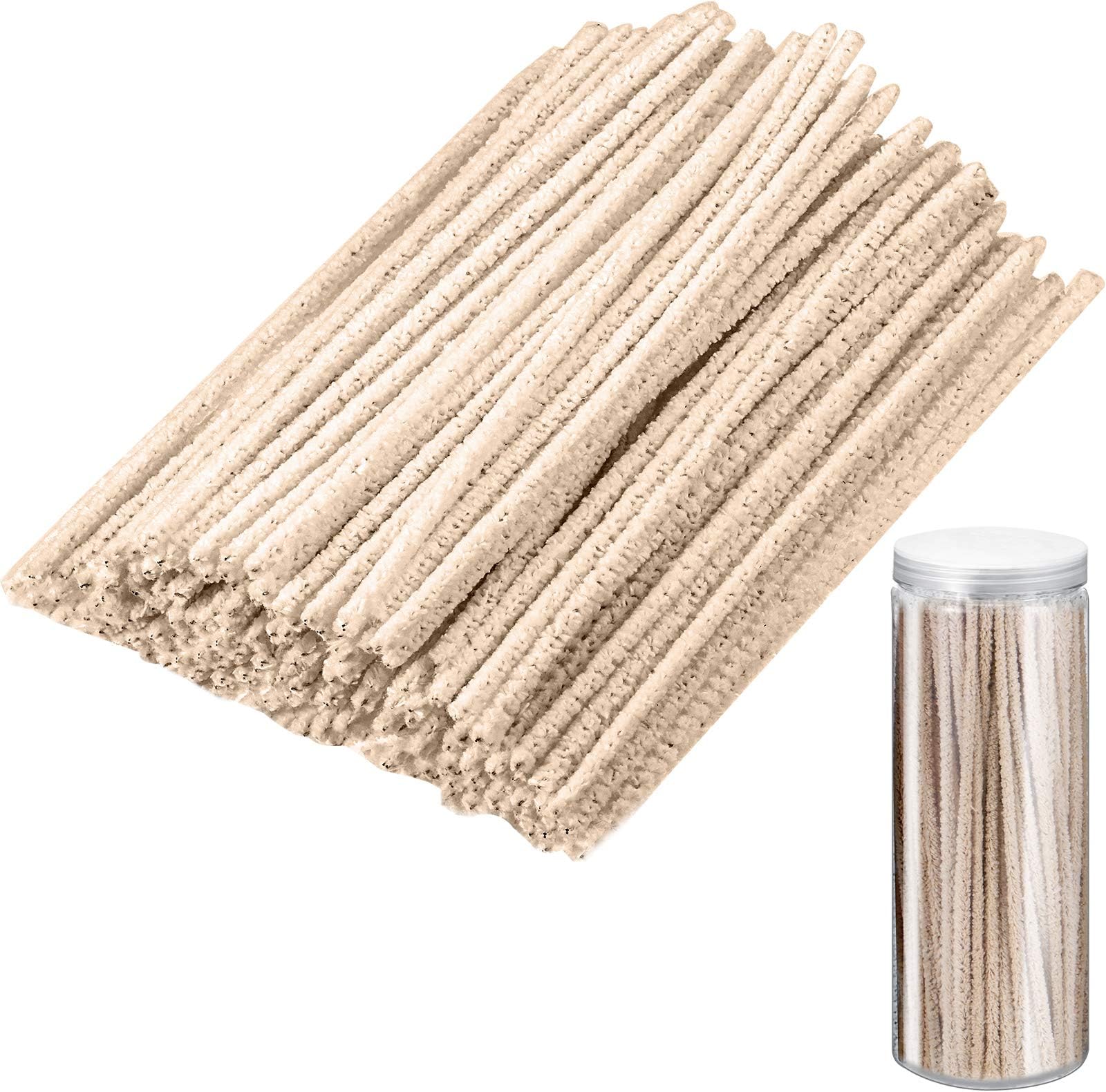 Patelai 3 x 160 mm Soft Pipe Cleaners Long Chenille Stems Twistable Pipe Cleaners with Storage Box for Removing Dirty Cleaning Glass Ceramic Pipes Christmas Craft Projects Decorations (Beige)