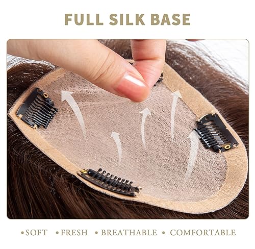 Miniatura 5 de MorningWigs Toppers de cabello para mujer 100 Remy cobertura de cabello humano 47 x 51in base de seda completa cabello lacio para adelgazar el