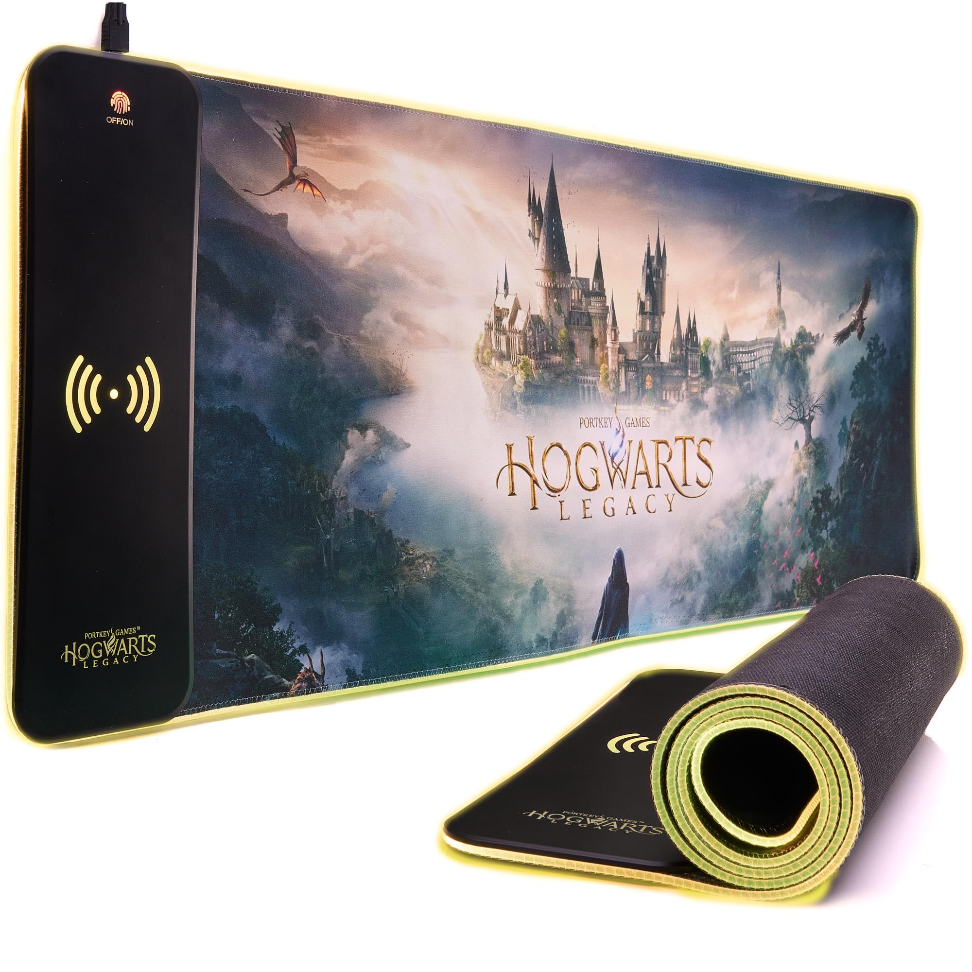 Hogwarts Legacy XL RGB Gaming-Matte mit 15W kabellosem Ladegerät | Anpassbare LED, rutschfest, spritzwassergeschützt