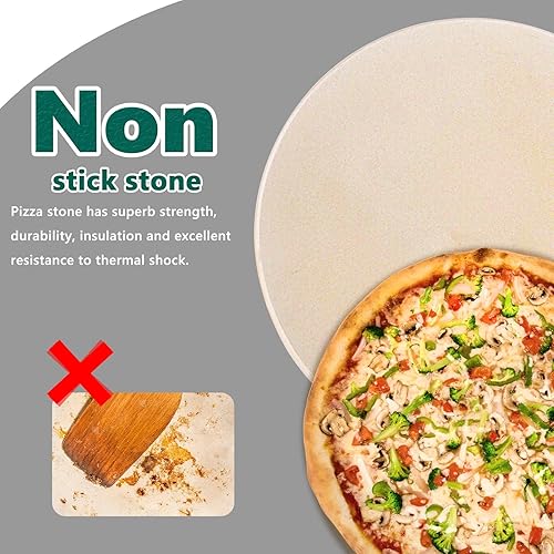 Miniatura 3 de GGC Piedra de pizza de 14 pulgadas para hornos, piedra para hornear para parrilla y barbacoa para cocinar pizza perfecta de corteza crujiente, pan y