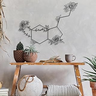 Serotonin Metal Wall Art – Flowered Serotonin Molecule Symbol of Happine...
