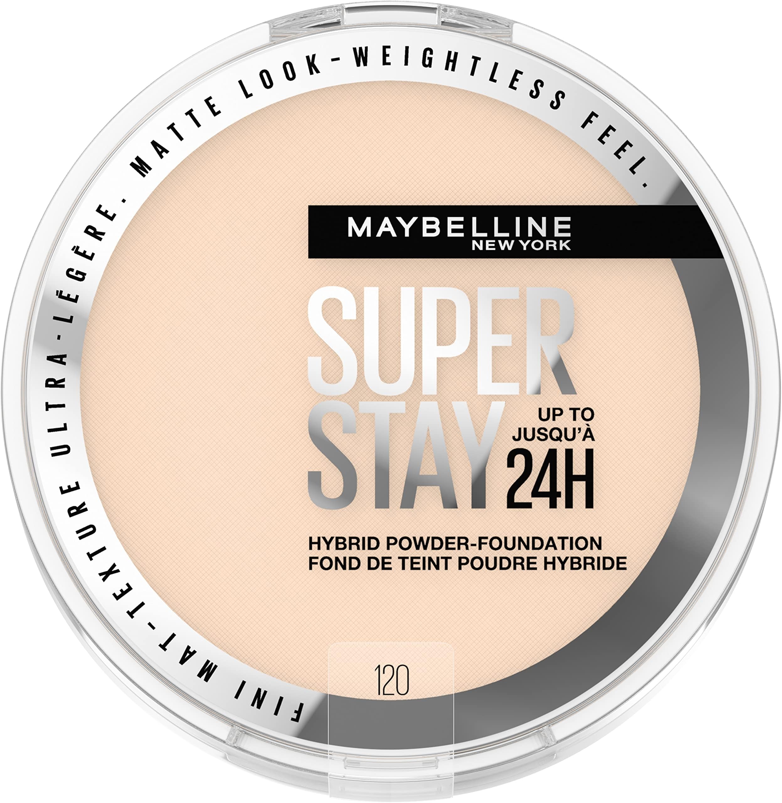 New York Super Stay Up to 24HR Hybrid Powder-Foundation, Medium-to-Full Coverage Makeup, Matte Finish, 120, 1 Count, 1.5554 fl oz