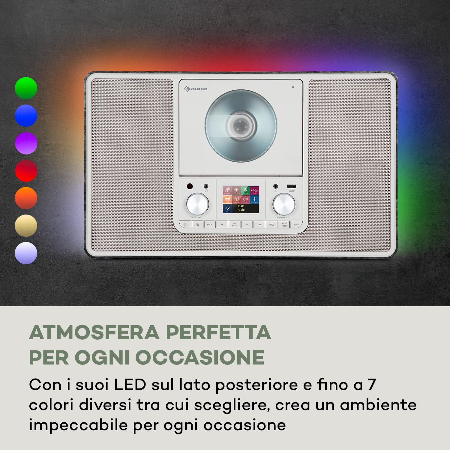 Auna Radio Portatile con Bluetooth e Lettore CD, FM/DAB+/DAB Digitale, Sistema Stereo AUX, Display TFT, MP3 e Streaming, Radio Vintage in Legno da Parete con Retro Illuminazione LED