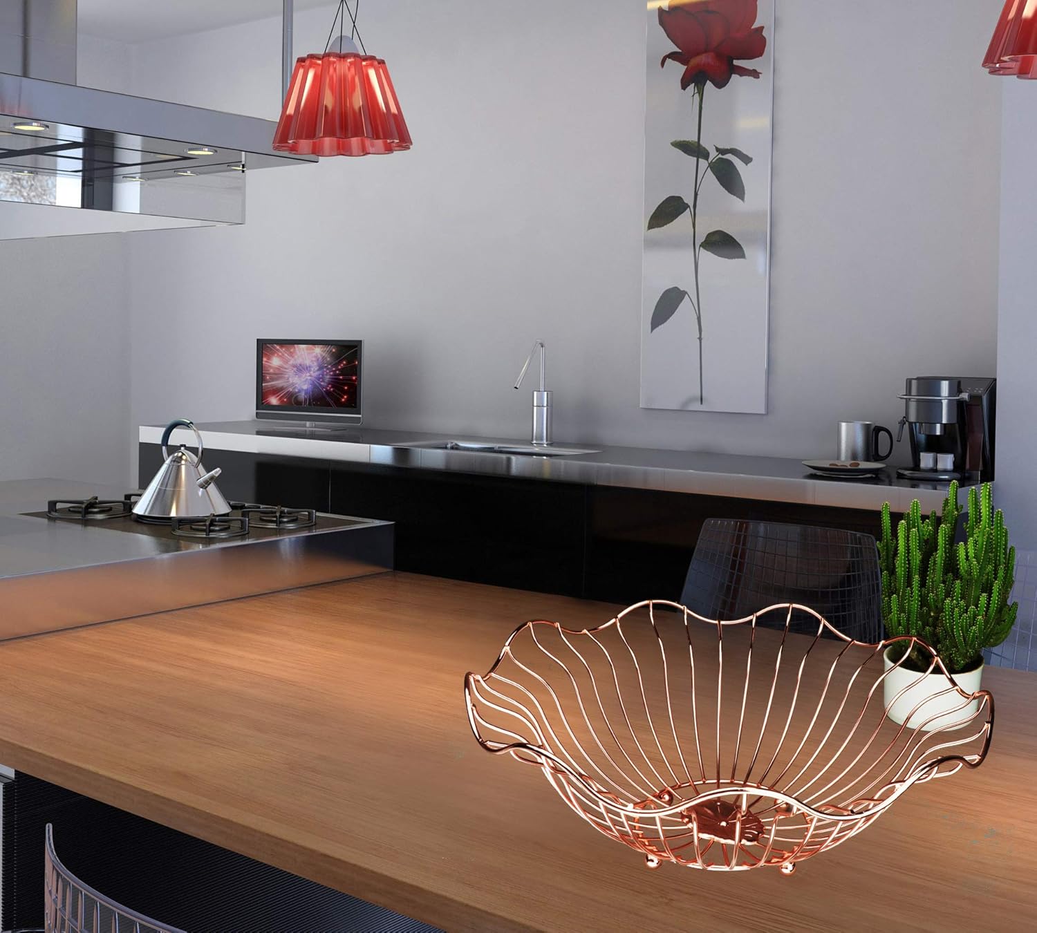 RosyLine Fruit basket, household fruit bowl, decorative display rack, multi purpose storage basket, home decoration (Rose gold) : Home & Kitchen