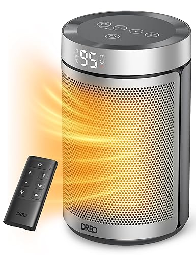 Dreo Space Heater, Portable Electric Heaters for Indoor Use with Thermostat, 1-12H Timer, Eco and Fan Mode, 1500W PTC Ceramic Safety Heat for Office Bedroom Home, With Remote, Silver - Silver - 10 inch