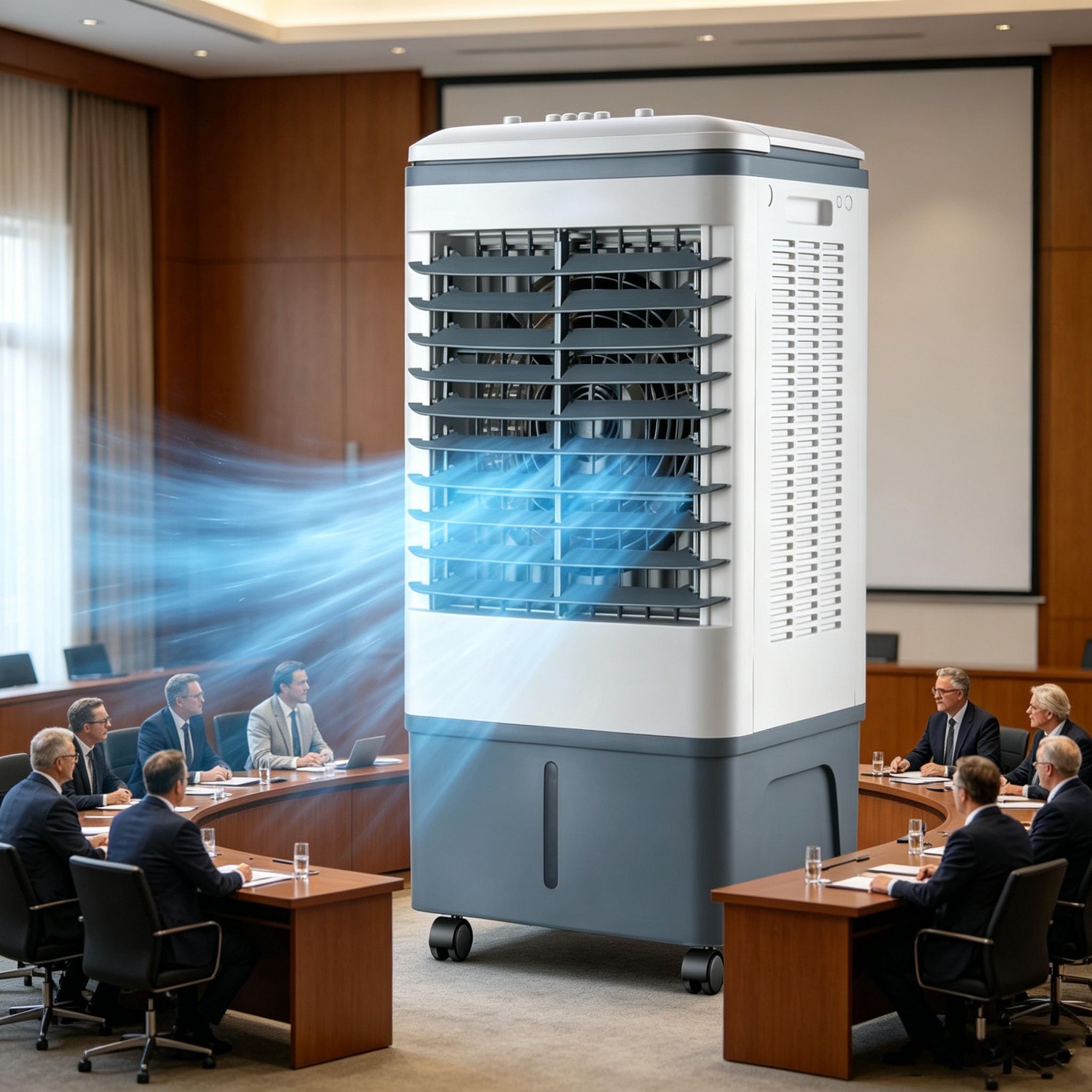 Raffreddatore d'aria evaporativo, 75 W, presa d'aria, ventola di raffreddamento portatile mobile, serbatoio dell'acqua visibile da 20 litri, 3 modalità, 3 velocità, per grandi stanze