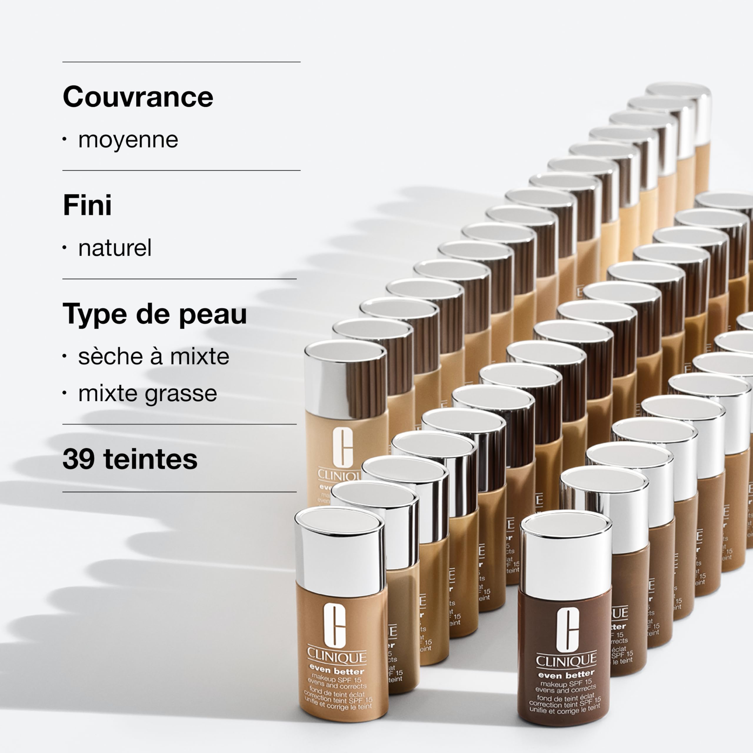Clinique Even Better Fond de Teint SPF 15 | Couvrance Moyenne + Fini Naturel | Vitamine C | Unifie le Teint + Réduit les Taches Brunes