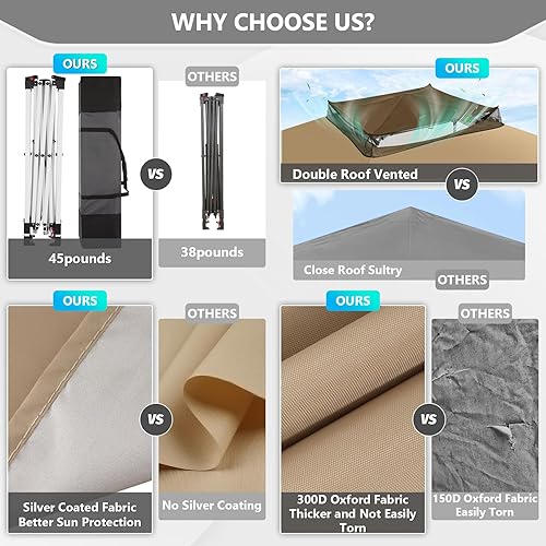 Miniatura 6 de COBIZI Gazebo desplegable de 12 x 12 pulgadas, toldo de metal impermeable para exteriores, kiosco portátil con mosquiteros, 4 cuerdas, 8 estacas y