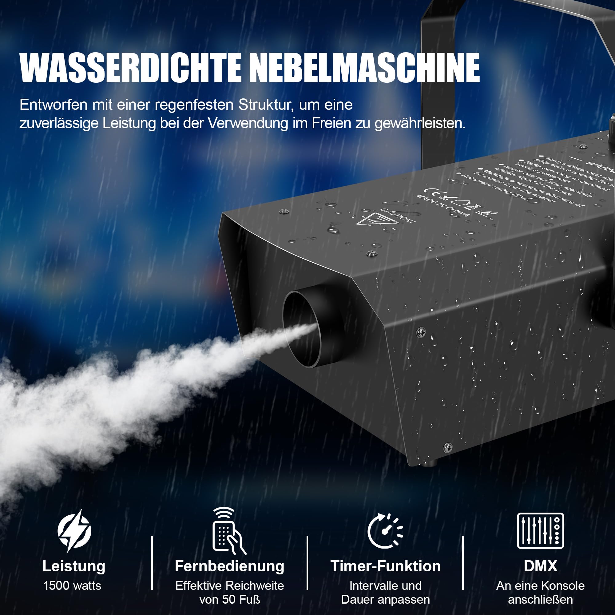 Telbum 1500 Watt Nebelmaschine Außen-Nebelmaschine mit Fernsteuerung, DMX512, Timer, Wasserdichtes Design, Professionelle Räuchermaschine Fog Maschine für DJ Bühne Party Hochzeit Halloween