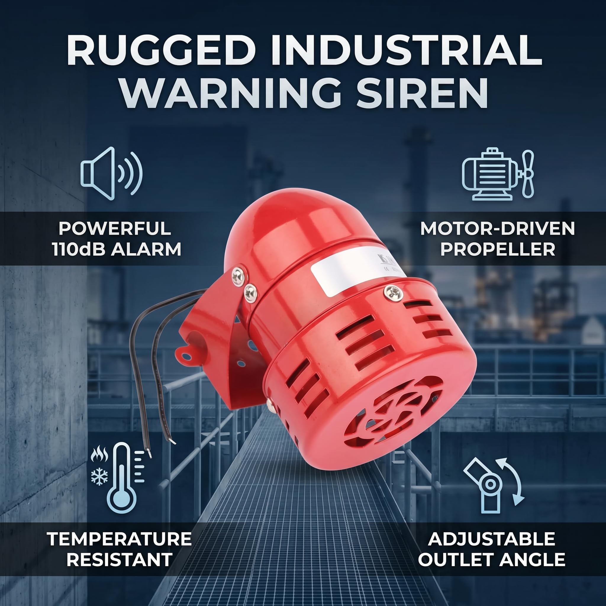 Sirene Alarme 220V Puissant à Exterieure, Sirene Alarme 110dB, Rouge Moteur Conduit Sirène Métal Corne Industrie Bateau Alarme 25W 50mA