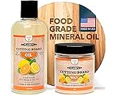 CLARK'S Food Grade Mineral Oil (12oz) and Carnauba Wax (6oz) Set - 100% Natural Butcher Block Oil and Cutting Board Wax - Food Safe Beeswax and Wood Cutting Board Oil with Orange & Lemon Extract