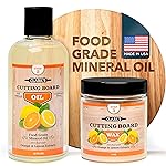 CLARK\'S Food Grade Mineral Oil (12oz) and Carnauba Wax (6oz) Set - 100% Natural Butcher Block Oil and Cutting Board Wax - Food Safe Beeswax and Wood Cutting Board Oil with Orange & Lemon Extract