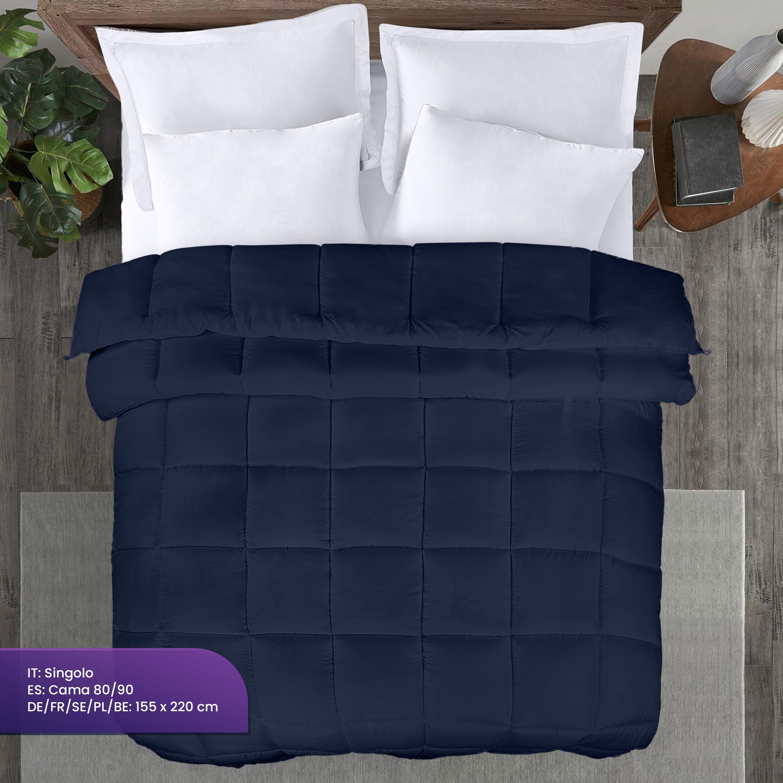 Utopia Bedding Piumone - Piumino Singolo - Piumino Letto Singolo - Trapunta Singolo-100% Microfibra in Fibra Cava - (Blu Navy, 155 x 220 cm 370 gsm)