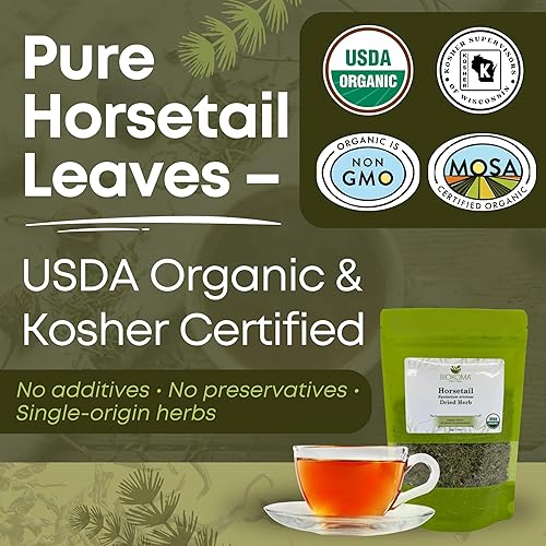 Miniatura 5 de Biokoma Pure and Organic - Té de hierbas naturales de hojas secas de cola de caballo en paquete resellable, bolsa a prueba de humedad, 1.76 oz