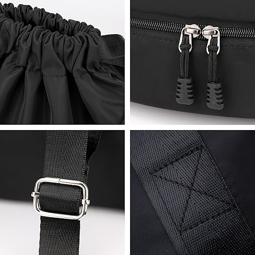 Miniatura 6 de Bolsa deportiva de gimnasio con cordón, mochila de playa para hombres y mujeres, con compartimento para zapatos y tiras reflectantes, Negro -,