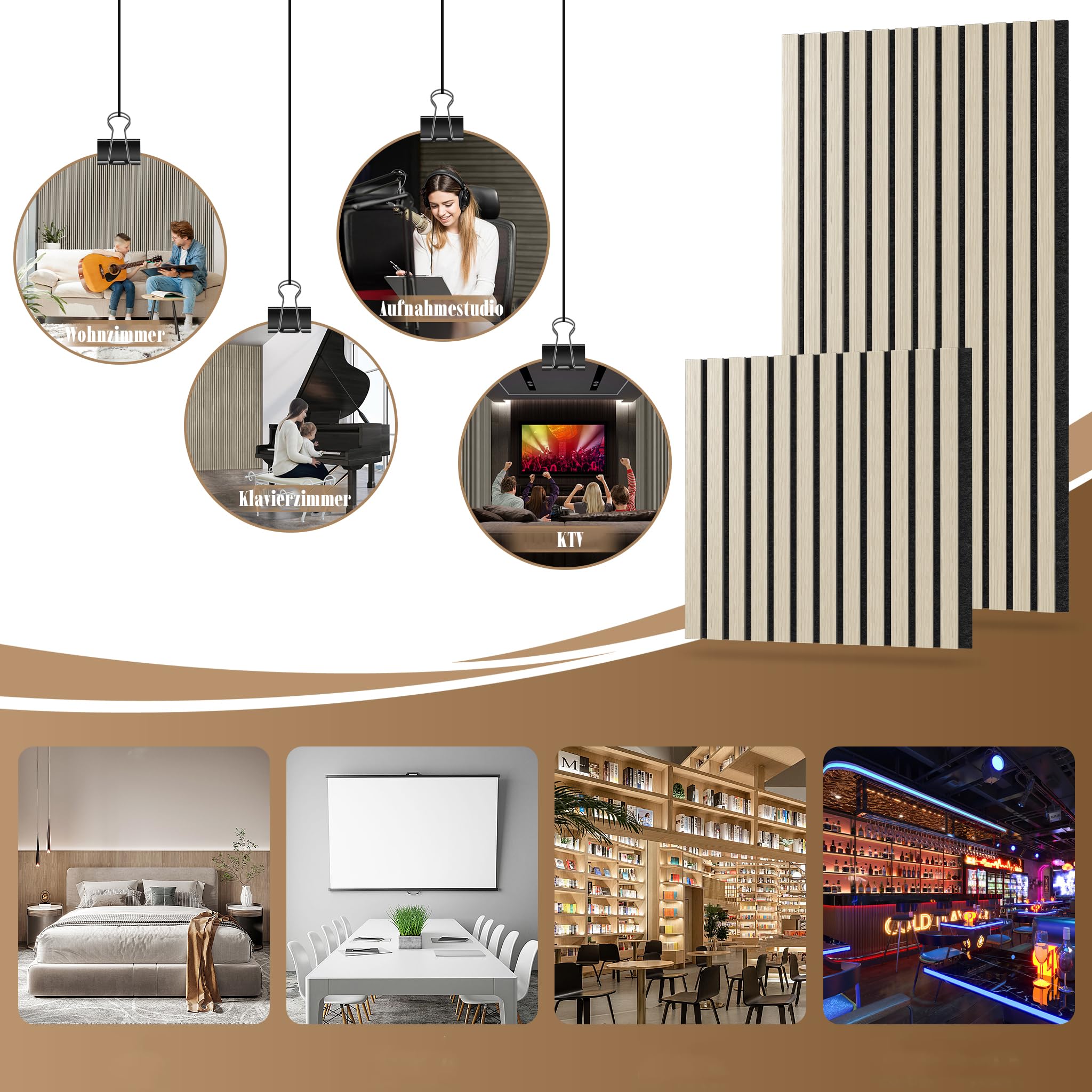 FIVMEN 2 Stück Akustikpaneele 120x60 cm Wandpaneele Holz Holzpaneele Wand Schallschutz mit Holzoptik Furnier Acoustic Panel Wandverkleidung Schallschutzplatten Lamellenwand, Schwarz