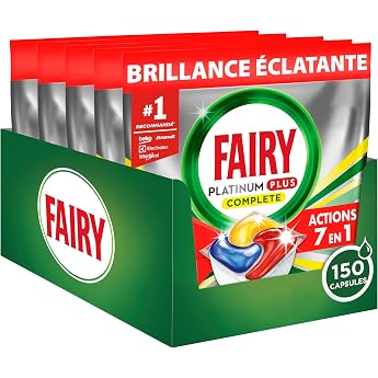 Fairy Platinum Plus All in One Dishwasher Tabs Lemon 150 Tablets Our Best Cleaning for a Clean Like New Removes Dullness & Prevents Limescale