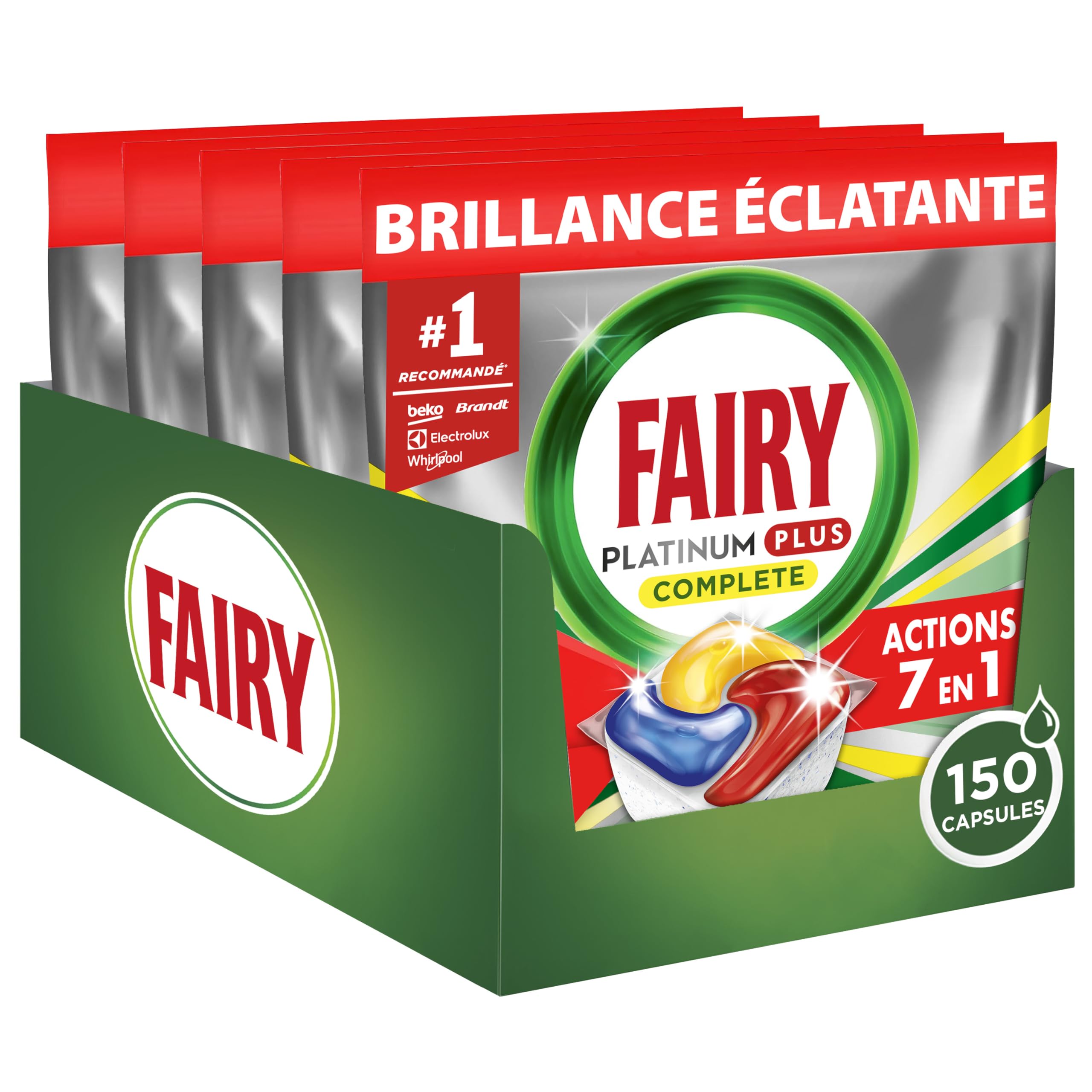 Fairy Platinum Plus All in One Geschirrspüler Tabs Zitrone 150 Tabletten Unsere beste Reinigung für eine saubere wie neu, entfernt Mattheit & beugt Kalk vor | Unsere beste Reinigung, die das Geschirr wie neu lässt, beseitigt Glanzmangel und verhindert Kal