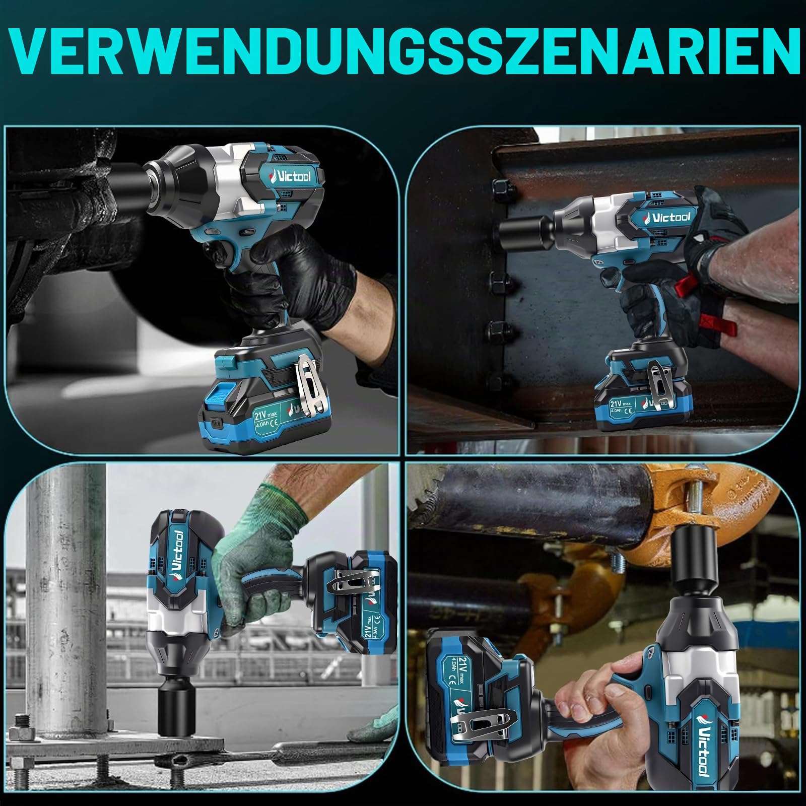 1000Nm Akku-Schlagschrauber 3/4 zoll, 21V Bürstenloser Drehschlagschrauber mit 2x4000mAh, 3 Geschwindigkeiten, LED-Leuchte, für Schwerlastarbeiten, LKW, Werkstatt, Bau