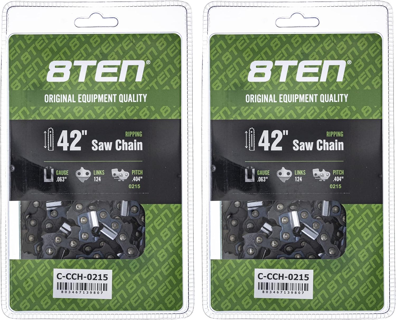 8TEN Ripping Chainsaw Chain 42 Inch .063 .404 124DL for Husqvarna 3120XP 501843124 (2 Pack)